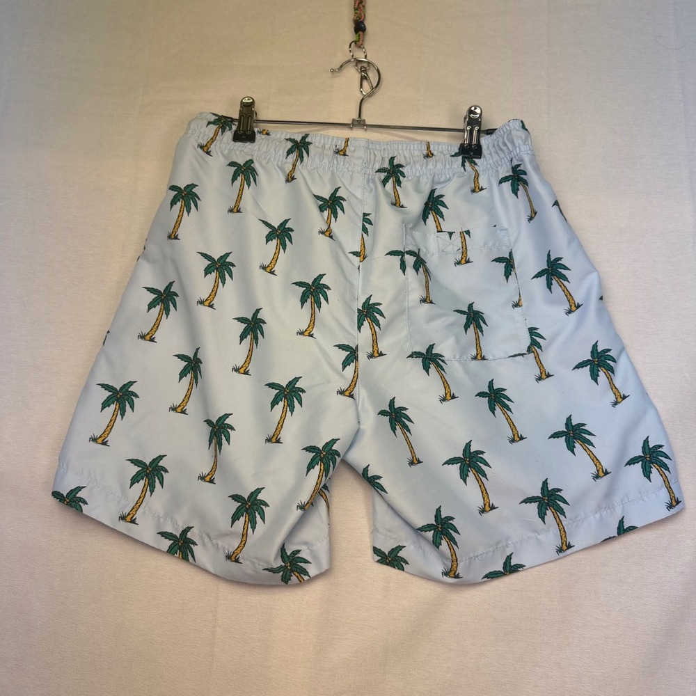 WXYZ Mfg Co Mens Palm Tree Print Swim Trunks Light Blue Size Medium Tropical - Picture 2 of 7